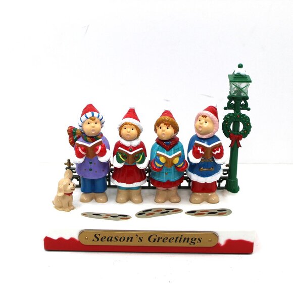 Vintage Seasons Greetings Merry Carolers Light Singing Musical Motionette - Picture 1 of 8